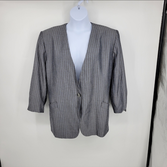 Saville Womens Blazer/Jacket Gray With Blue Stripes Size 24W - Picture 8 of 8